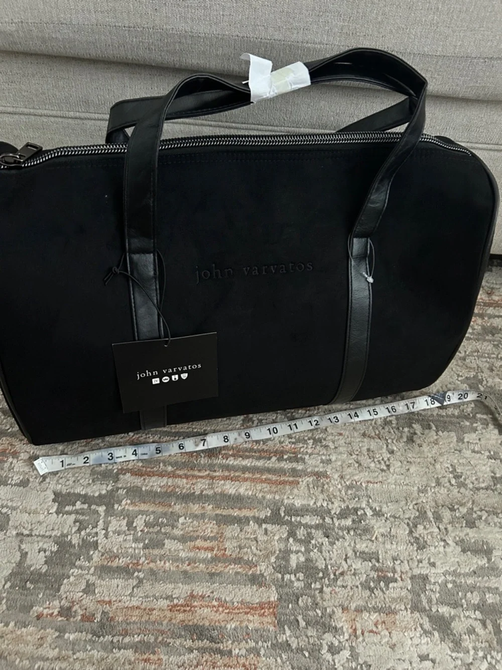 John Varvatos Black Suede Duffel with Leather Trim New